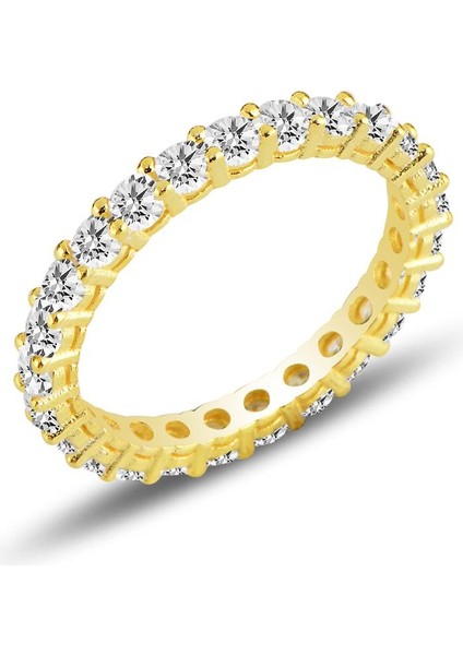 Gümüş Altın Yaldızlı Pırlanta Modeli Su Yolu Tamtur Yüzük