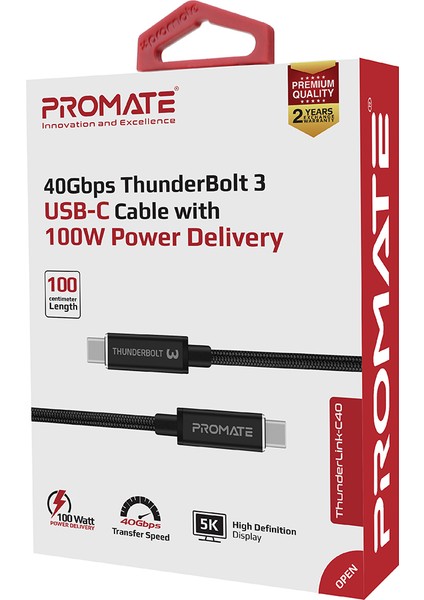 THUNDERLINK-C40 - Şarj Data ve Görüntü Aktarım Kablosu Hızlı Type-C 100W 40GBPS