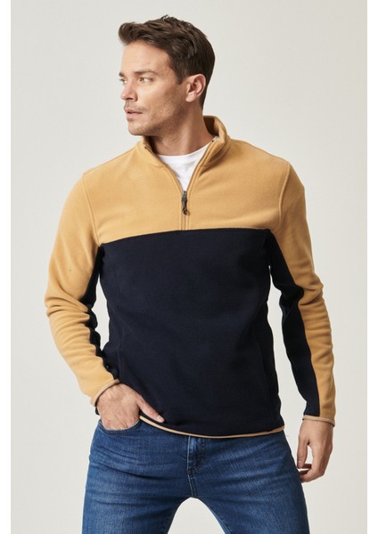 AC&Co / Altınyıldız Classics Erkek Karamel-lacı Standart Fit Normal Kesim Günlük Rahat Çift Renkli Polar Spor Sweatshirt