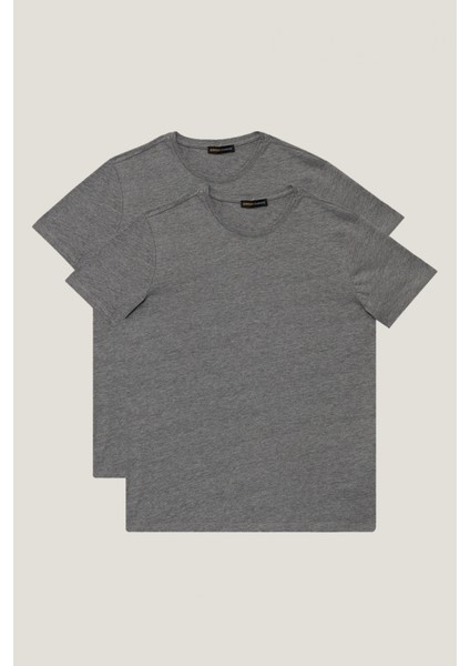 Erkek Gri Slim Fit Dar Kesim Bisiklet Yaka 2'li Tişört Paketi