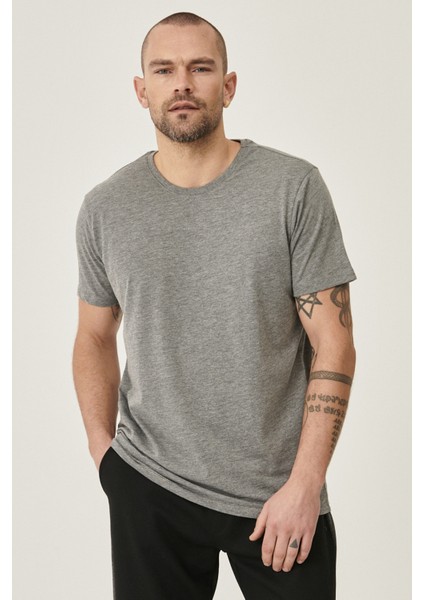 Erkek Gri Slim Fit Dar Kesim Bisiklet Yaka 2'li Tişört Paketi