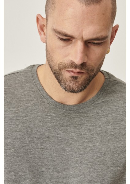 Erkek Gri Slim Fit Dar Kesim Bisiklet Yaka 2'li Tişört Paketi