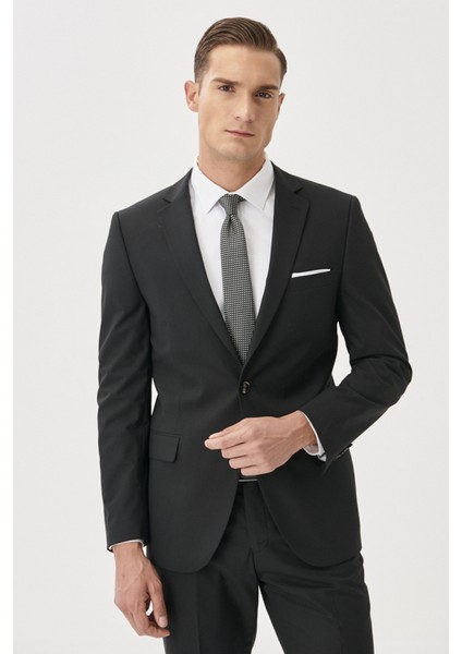 ALTINYILDIZ CLASSICS Erkek Siyah Slim Fit Dar Kesim Mono Yaka Takım Elbise