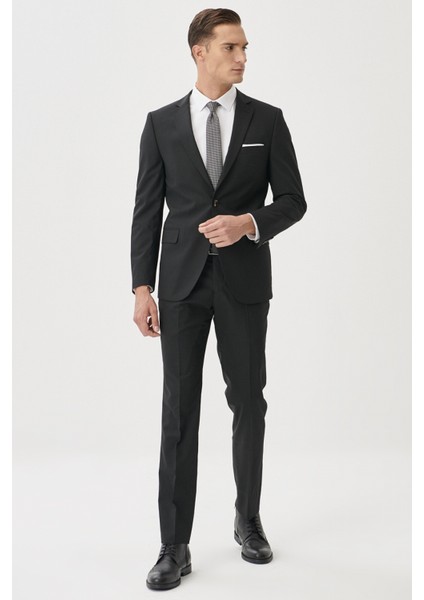 ALTINYILDIZ CLASSICS Erkek Siyah Slim Fit Dar Kesim Mono Yaka Takım Elbise