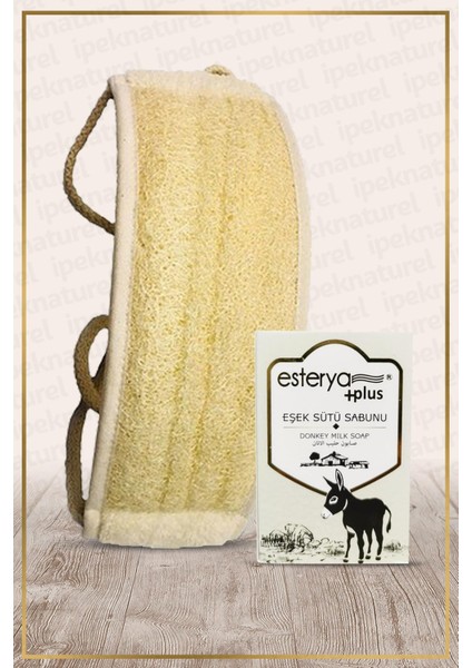 Kabak Lifi Kese Uzun Sırt Tipi Ipli + Eşek Sütü Banyo Sabunu