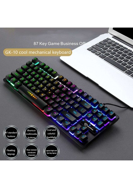 87 Tuşlu Mekanik Oyun Klavye Rgb Pc Oyuncular Için LED Gökkuşağı Aydınlatmalı (Yurt Dışından)