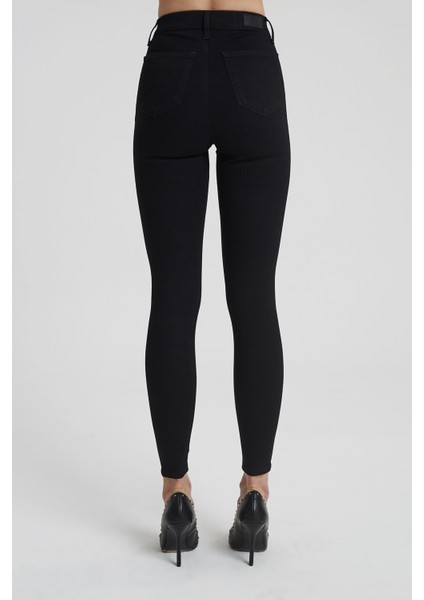 Janıe Siyah Yüksek Bel Önü Cepsiz Dizi Kesikli Jegging Jean Pantolon C 4520-007 modelleri