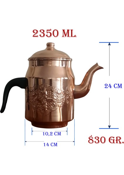 Battal Boy Bakır Kahveci Demliği 2,3 Litre