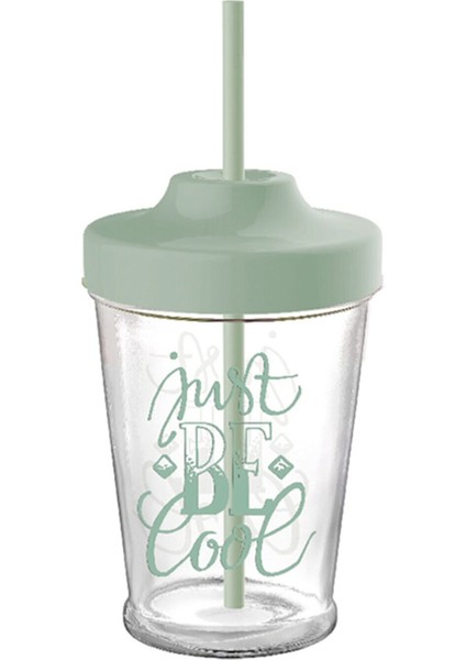 Desenli Pipetli Cam Bardak Pudra Yeşil 450 cc