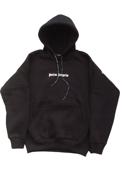 Erkek Siyah Kapüşonlu Owersize Salaş Üç Iplik Sweat Shirt Esk-Plma