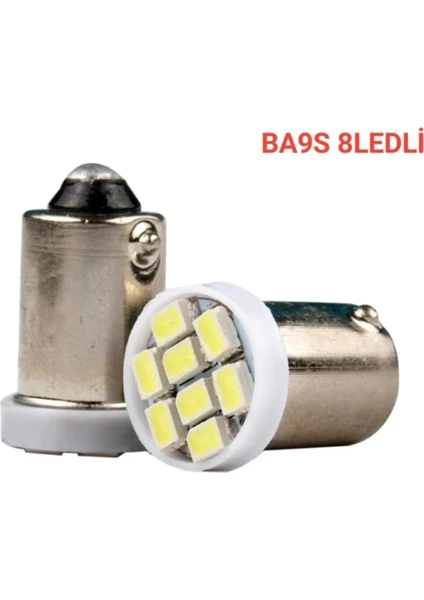 Gürler Oto Aksesuar BA9S LED Ampul 8 Ledli Beyaz 12V 2AD Mini Boy