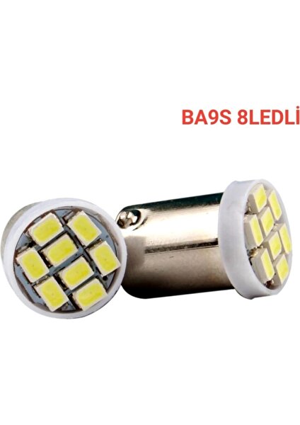 Gürler Oto Aksesuar BA9S LED Ampul 8 Ledli Beyaz 12V 2AD Mini Boy