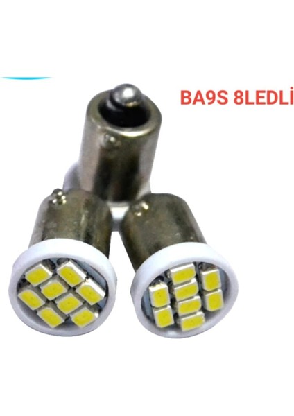 Gürler Oto Aksesuar BA9S LED Ampul 8 Ledli Beyaz 12V 2AD Mini Boy