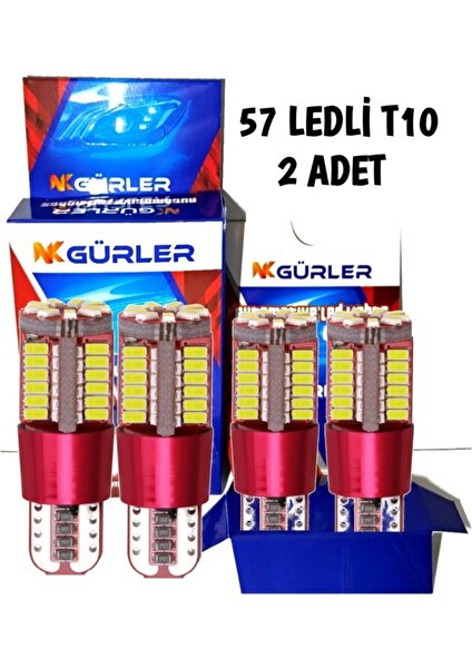 Gürler Oto Aksesuar T10 LED Ampül 12V 5W 57 Ledli Park Ledi Beyaz Renk 2 Adet