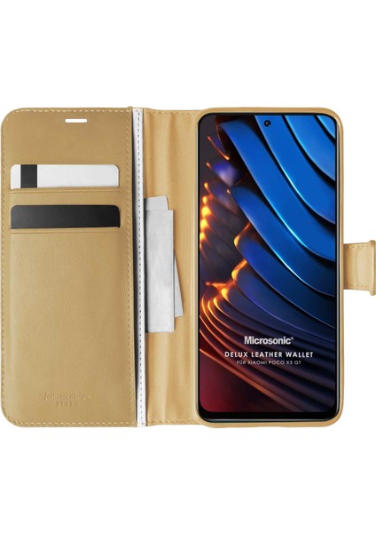 Xiaomi Poco X3 Gt Kılıf Delux Leather Wallet Gold