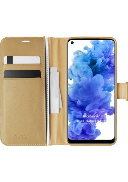 Tecno Camon 16 Kılıf Delux Leather Wallet Gold