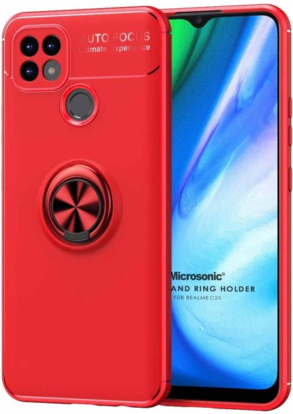 Realme C25 Kılıf Kickstand Ring Holder Kırmızı