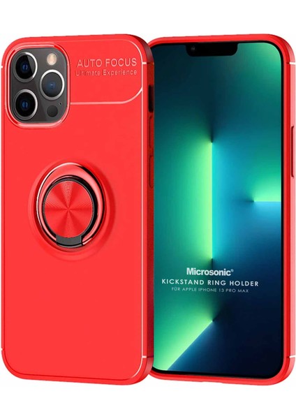 Apple iPhone 13 Pro Max Kılıf Kickstand Ring Holder Kırmızı