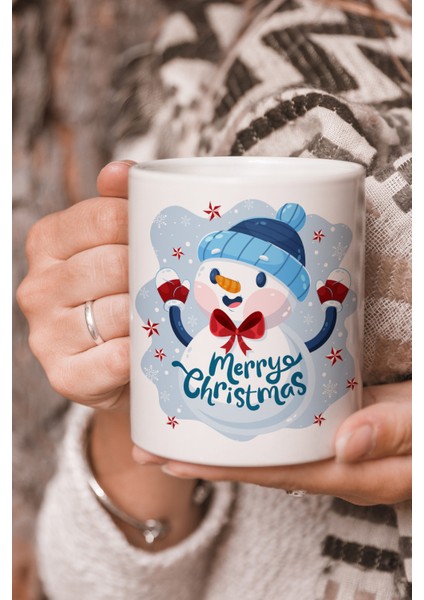 Vektörel Çizim Merry Christmas Mutlu Yıllar Kardan Adam Logo Baskılı Kupa Bardak