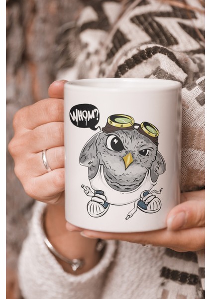 Vektörel Çizim Sinirli Baykuş Ungry Owl Whom ? Logo Baskılı Kupa Bardak