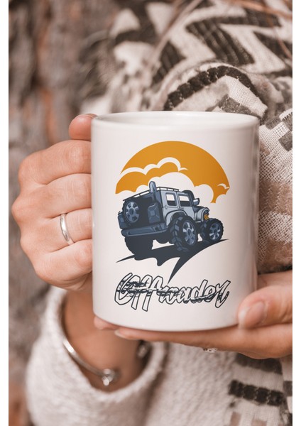 Vektörel Çizim Offroader Jip Logo Baskılı Kupa Bardak