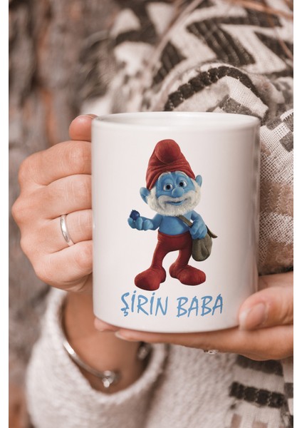 Vektörel Çizim Şirinler Şirin Baba Logo Baskılı Kupa Bardak