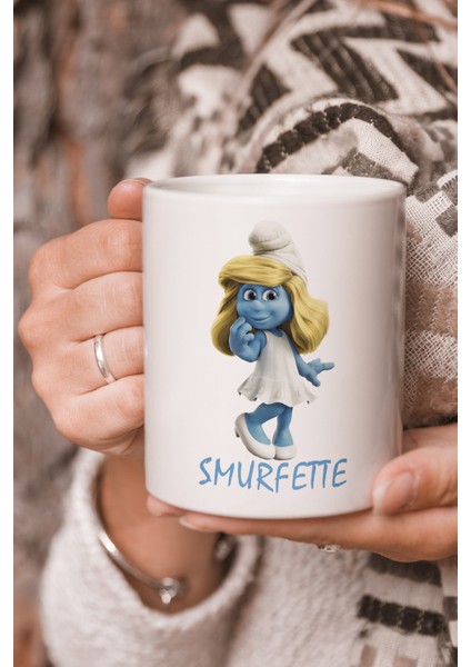 Vektörel Çizim Şirinler Şirine Smurfette Logo Baskılı Kupa Bardak