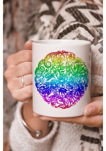 Vektörel Çizim Yuvarlak Rainbow Renkli Desen Logo Baskılı Kupa Bardak