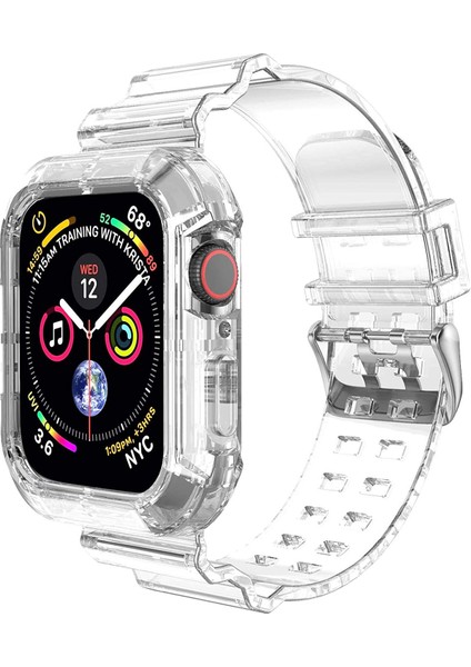 Apple Watch Uyumlu Series 7 45MM Kordon Transparent Clear Band Şeffaf