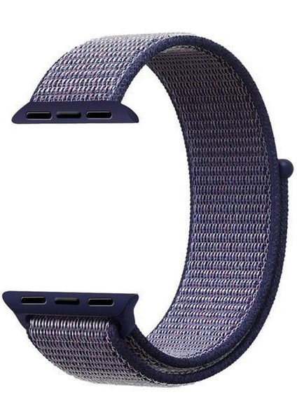Apple Watch Uyumlu Series 7 45MM Hasırlı Kordon Woven Sport Loop Lacivert