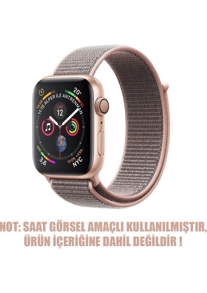 Apple Watch Uyumlu Series 7 45MM Hasırlı Kordon Woven Sport Loop Rose Gold