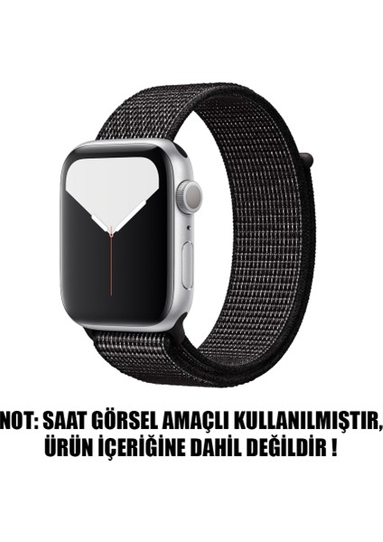 Apple Watch Uyumlu Series 7 45MM Hasırlı Kordon Woven Sport Loop Siyah
