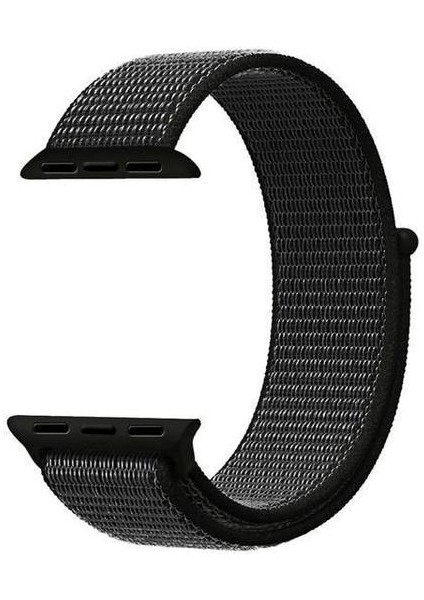 Apple Watch Uyumlu Series 7 45MM Hasırlı Kordon Woven Sport Loop Siyah