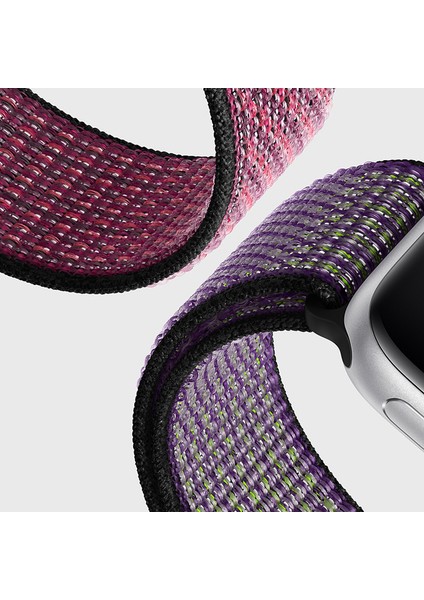 Apple Watch Uyumlu Series 7 45MM Hasırlı Kordon Woven Sport Loop Siyah
