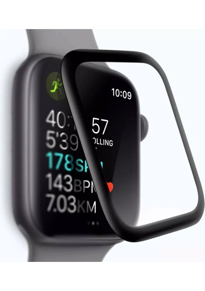 Apple Watch Uyumlu Series 7 45MM Tam Kaplayan Temperli Cam Ekran Koruyucu Siyah