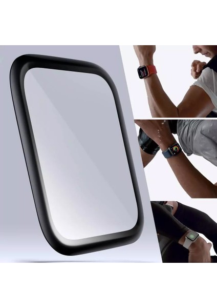 Apple Watch Uyumlu Series 7 45MM Tam Kaplayan Temperli Cam Ekran Koruyucu Siyah
