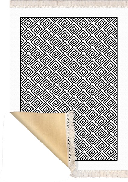 Bazaarforum Dekoratif Saçaklı Mermer Desen Yeni Model Pvc Deri Kaymaz Taban Dijital Baskı Halı 130X180CM CK-542