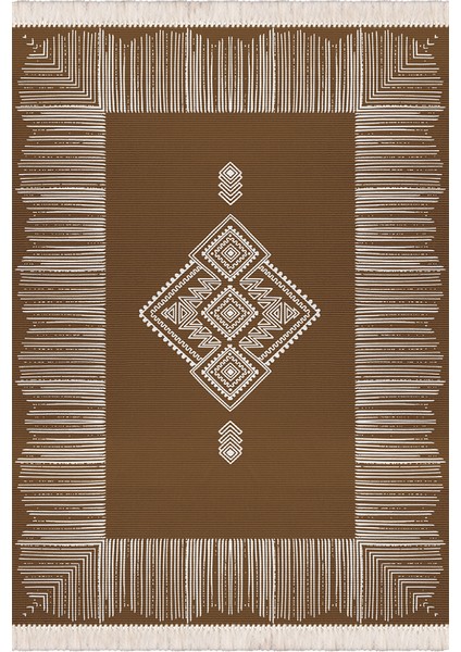 Bazaarforum Dekoratif Saçaklı Mermer Desen Yeni Model Pvc Deri Kaymaz Taban Dijital Baskı Halı 100X140 cm CK-582
