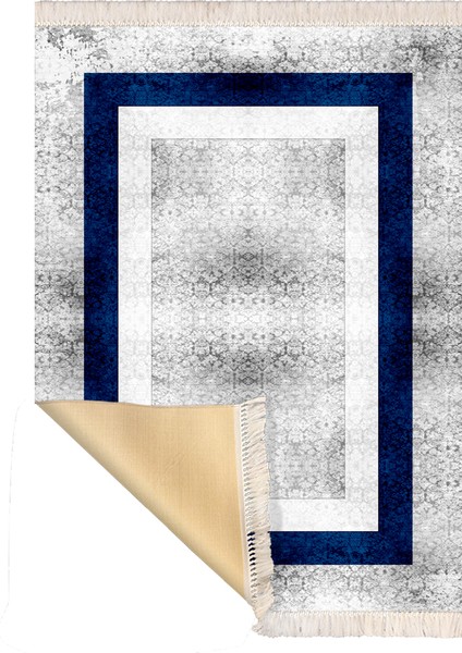 Bazaarforum Dekoratif Saçaklı Mermer Desen Yeni Model Pvc Deri Kaymaz Taban Dijital Baskı Halı 100X200 cm CK-585