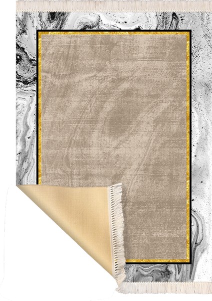 Bazaarforum Dekoratif Saçaklı Mermer Desen Yeni Model Pvc Deri Kaymaz Taban Dijital Baskı Halı 100X300CM CK-573