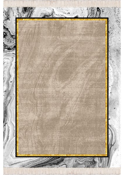 Bazaarforum Dekoratif Saçaklı Mermer Desen Yeni Model Pvc Deri Kaymaz Taban Dijital Baskı Halı 130X180CM CK-573