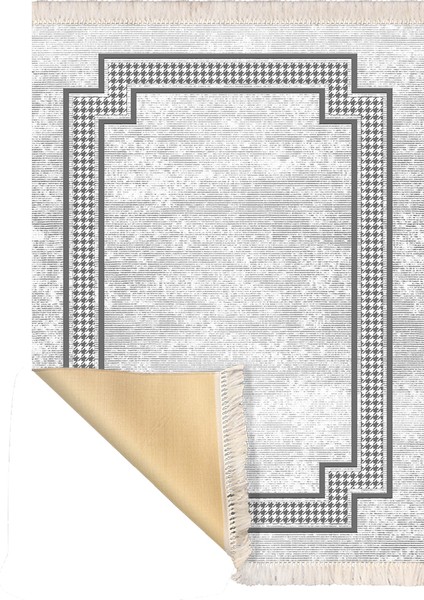 Bazaarforum Dekoratif Saçaklı Mermer Desen Yeni Model Pvc Deri Kaymaz Taban Dijital Baskı Halı 80X300 cm CK-575