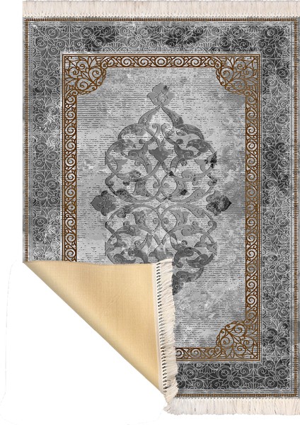Bazaarforum Dekoratif Saçaklı Mermer Desen Yeni Model Pvc Deri Kaymaz Taban Dijital Baskı Halı 80X200CM CK-599