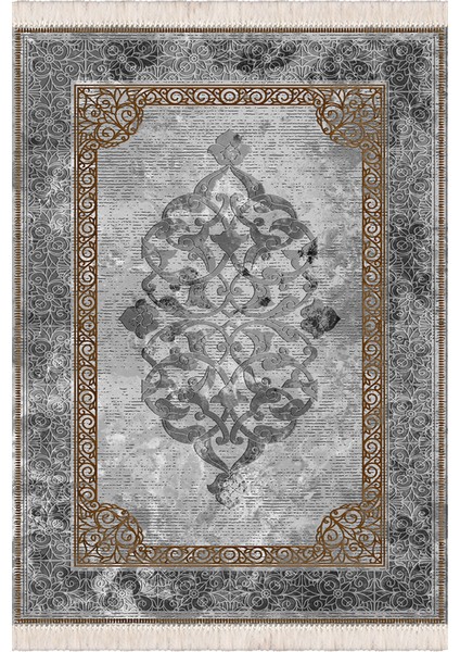 Bazaarforum Dekoratif Saçaklı Mermer Desen Yeni Model Pvc Deri Kaymaz Taban Dijital Baskı Halı 80X200CM CK-599
