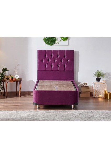 Niron Violet Baza ve Başlık Seti - 90X190 cm Tek Kişilik Sandıklı Mor Kumaş Baza ve Başlığı