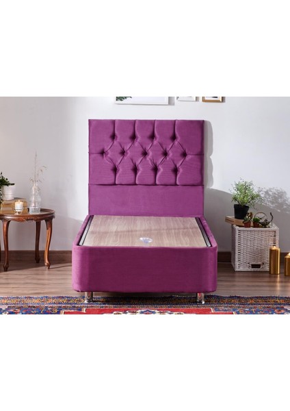 Niron Purple Baza ve Başlık Seti 80x180 cm Tek Kişilik Sandıklı Mor Kumaş Metal Profil Baza ve Başlığı