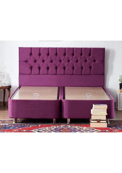 Niron Purple Baza ve Başlık Seti 150x200 cm Çift Kişilik Sandıklı Mor Kumaş Metal Profil Baza ve Başlığı