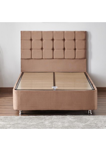 Niron Rama Baza ve Başlık Seti 120 x 200 cm Tek Kişilik Sütlü Kahve Kumaş Baza ve Başlığı Soho Kumaş