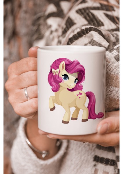 Vektörel Çizim Çizgi Karakter Horse Logo Baskılı Kupa Bardak