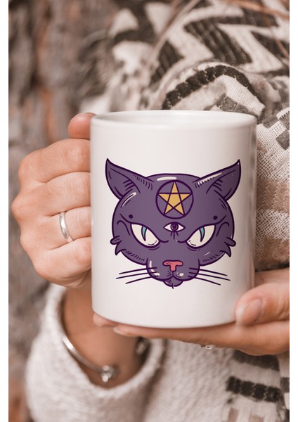 Vektörel Çizim İlluminati Cat Logo Baskılı Kupa Bardak